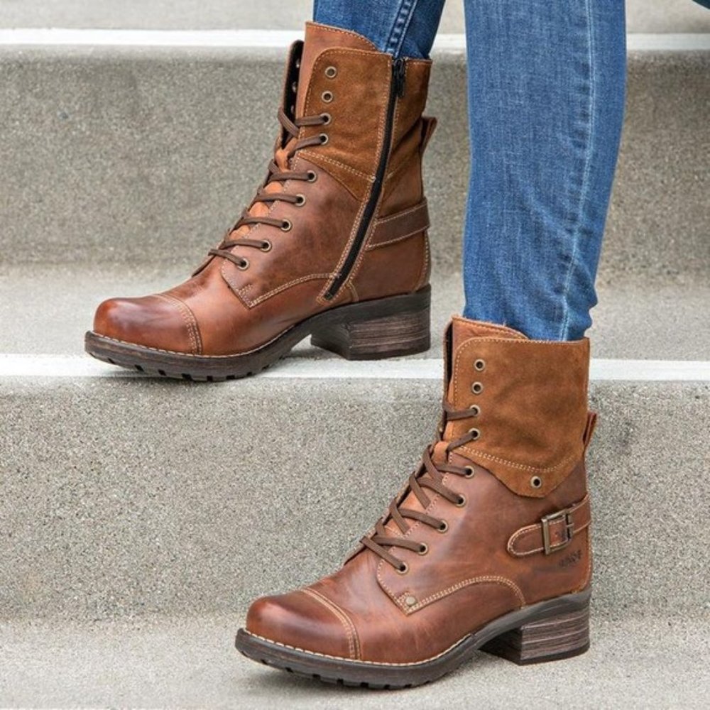 Taos Crave Leather/Suede Lace-Up Mid Boots in Camel Size 39